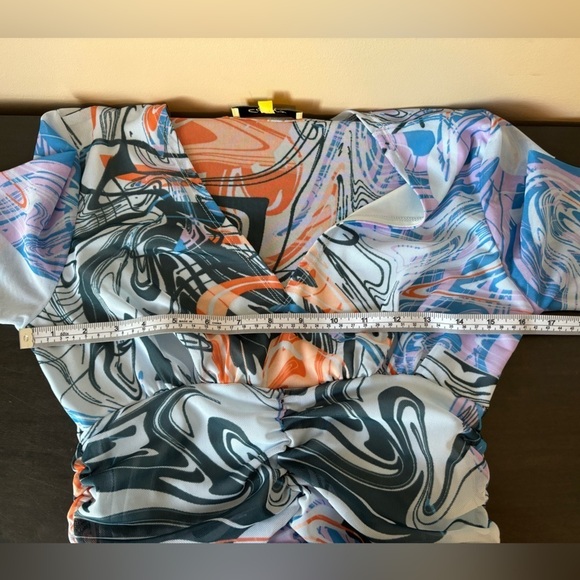 Circus NY Sam Edelman Lucia Swirl Print Ruched Art To Wear Short Sleeve Dress M - Picture 7 of 9